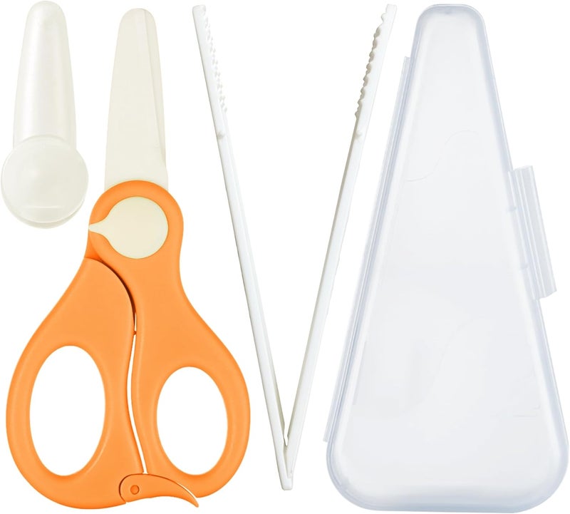 Artenny Baby Food Scissors with Travel Case and Tongs Set, Fully Detachable Ceramic Kids Food Scissors with Safety Lock, Dishwasher Safe, Ideal for Noodles, Meats, Vegetables, Pizza and Fruits (B) - Image 1